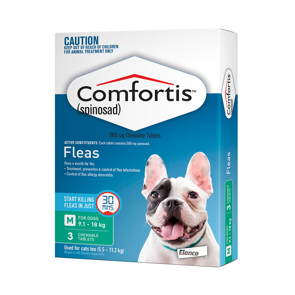 Comfortis Green - Dogs 9.1-18 kgs - 3 Pack - Flea Control Tablets