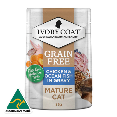 Ivory Coat Chicken & Ocean Fish in Gravy for Mature Cats Wet Pouches - (12 x 85g)