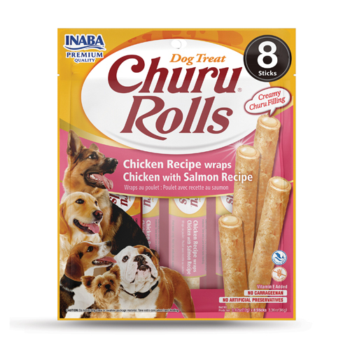 INABA Churu Rolls Dog Treat - Chicken with Salmon - 96g (8 Sticks)