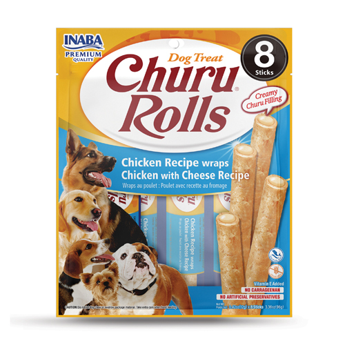 INABA Churu Rolls Dog Treat - Chicken with Cheese - 96g (8 Sticks)