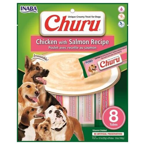 INABA Churu Dog Puree Chicken with Salmon - 160g (8 Tubes)