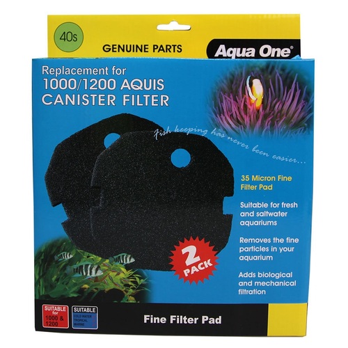 Aqua One Replacement Fine Filter Pad for 1000/1200 Aquis Canister Filter - 2 Pack (40s) (25040S)