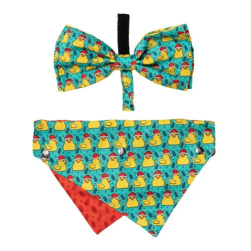 FuzzYard Dog Bandana & Bowtie - Merry Quackmas - Small/Medium