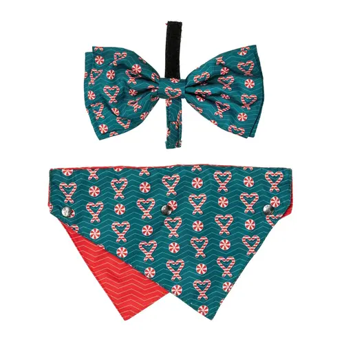 FuzzYard Dog Bandana & Bowtie - I Heart Candy Canes - Small/Medium