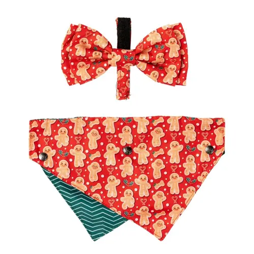 FuzzYard Dog Bandana & Bowtie - Holly Jolly Cookies - Small/Medium